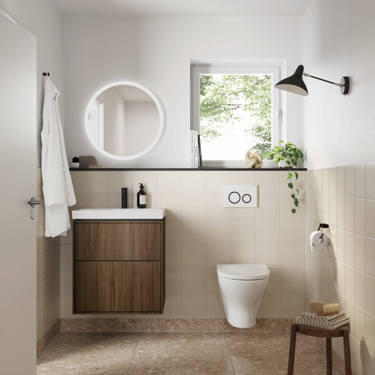 „Ifö Sense Art“ baldai, „Spira“ WC puodas ir „Geberit Option“ veidrodis „Ifö Sense Art“ baldai, „Spira“ WC puodas ir „Geberit Option“ veidrodis